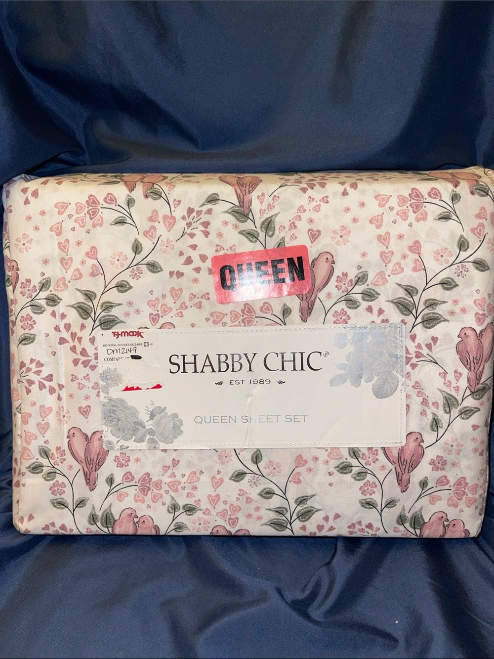 Shabby Chic Floral & Birds Queen Sheet Set - Pink & Green